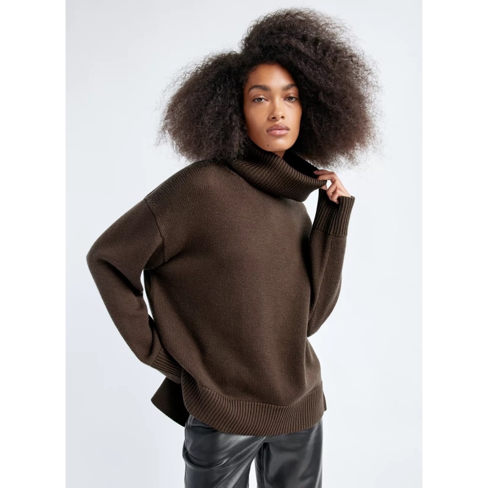 Aritzia Babaton 100% Merino Wool Nexus Turtleneck Knit Sweater Rich Mocha Brown
